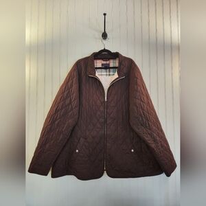 Lands End Women's Brown Quilted Full Zip Jacket Size 3X Classic Casual Cozy Soft